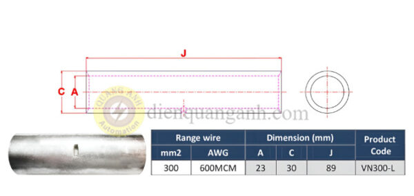 VN300-L - Ống nối đồng mạ thiếc 300mm²