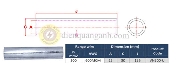 VN300-U - Ống nối đồng cáp ngầm trung thế 30KV