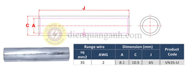 VN35-U - Ống nối đồng cáp ngầm trung thế 30KV