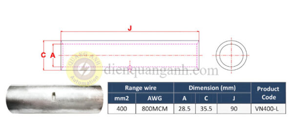 VN400-L - Ống nối đồng mạ thiếc 400mm²