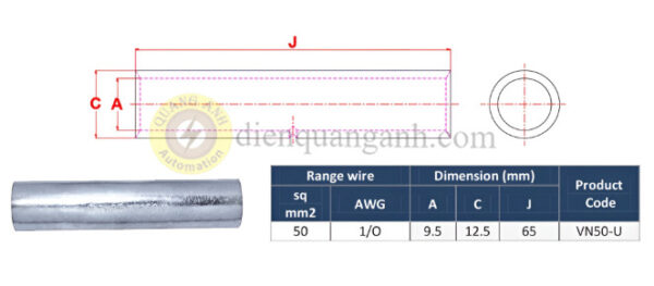 VN50-U - Ống nối đồng cáp ngầm trung thế 30KV