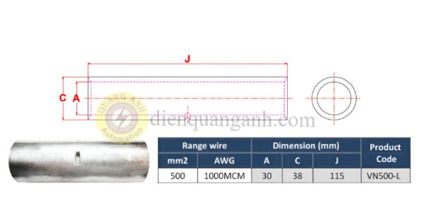 VN500-L - Ống nối đồng mạ thiếc 500mm²