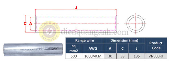 VN500-U - Ống nối đồng cáp ngầm trung thế 30KV