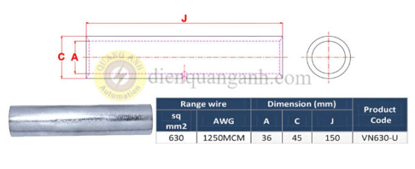 VN630-U - Ống nối đồng cáp ngầm trung thế 30KV