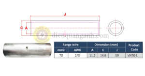 VN70-L - Ống nối đồng mạ thiếc 70mm²