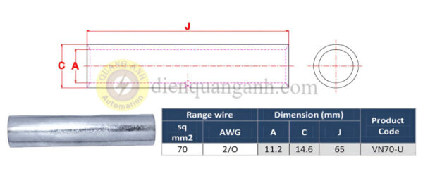 VN70-U - Ống nối đồng cáp ngầm trung thế 30KV