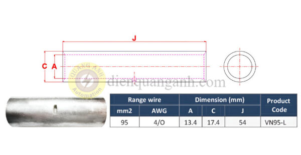 VN95-L - Ống nối đồng mạ thiếc 95mm²