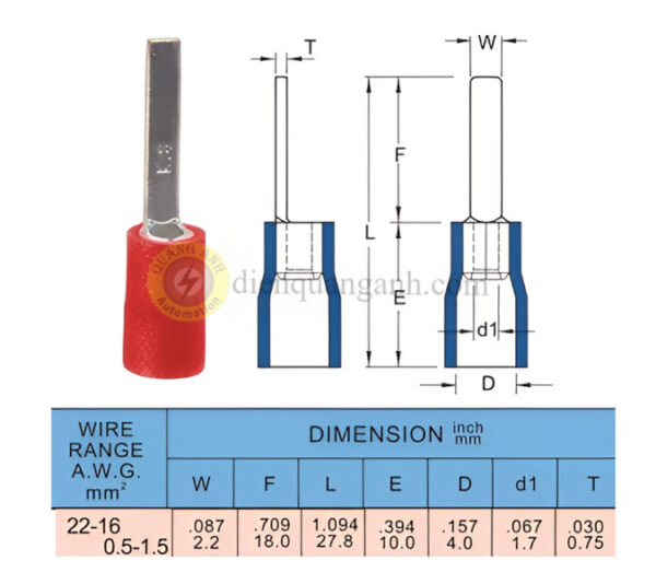 DBV1-18 - Cosse pin dẹp bọc nhựa 1-18