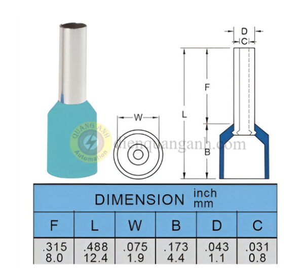 E0308 - Cosse pin rỗng bọc nhựa 0308 - Xanh