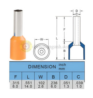 E0508 - Cosse pin rỗng bọc nhựa 0508 - ORANGE