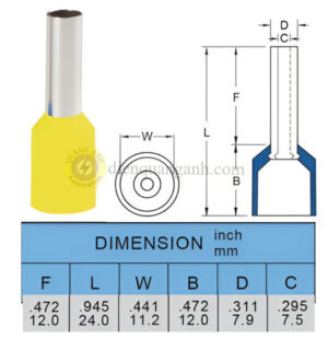 E25-12-YELLOW - Cosse pin rỗng bọc nhựa 25-12