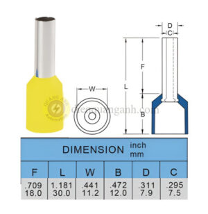 E25-18-YELLOW - Cosse pin rỗng bọc nhựa 25-18