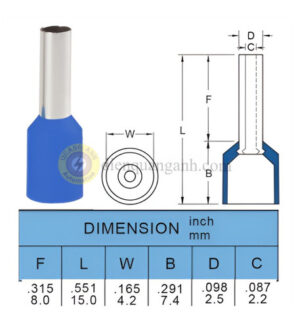 E2508-BLUE - Cosse pin rỗng bọc nhựa 2508