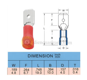 MDV1-187(8) - Cosse ngắt phụ đực - có bọc nhựa