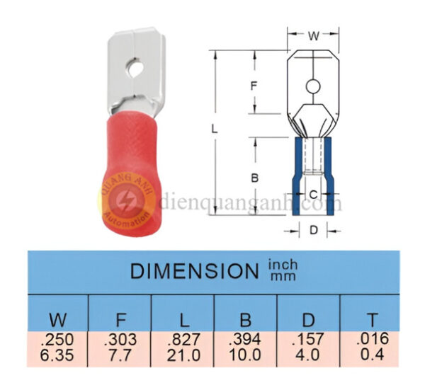 MDV1-250 - Cosse ngắt phụ đực - có bọc nhựa