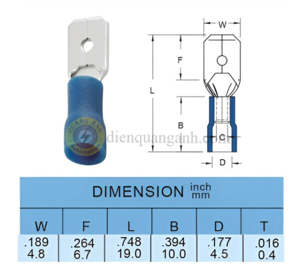 MDV2-187(8) - Cosse ngắt phụ đực - có bọc nhựa