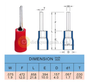 PTV1-12 - Cosse pin tròn đặc phủ nhựa