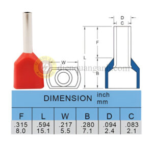 TE1008-RED - Cosse pin đôi bọc nhựa 1008