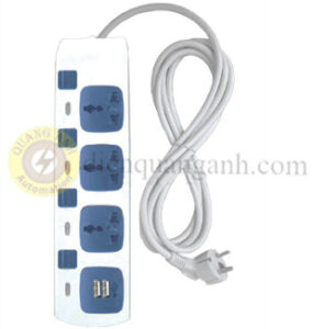 AM4S-2USB - Ổ cắm di động 3 mét, 3 ổ cắm đa năng, 2 ổ cắm sạc USB