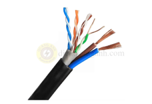 2C-FTPCAT5E - Cáp mạng liền nguồn FTP CAT5E, chống nhiễu 1 lớp, màu đen, có thể kéo ngoài trời