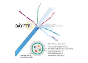 NC5E-F100 O - Dây cáp mạng Cat5e FTP chống nhiễu, có dầu, 0.56BC,PE1.00, PVC5.1, màu trắng/xanh, 305m/cuộn